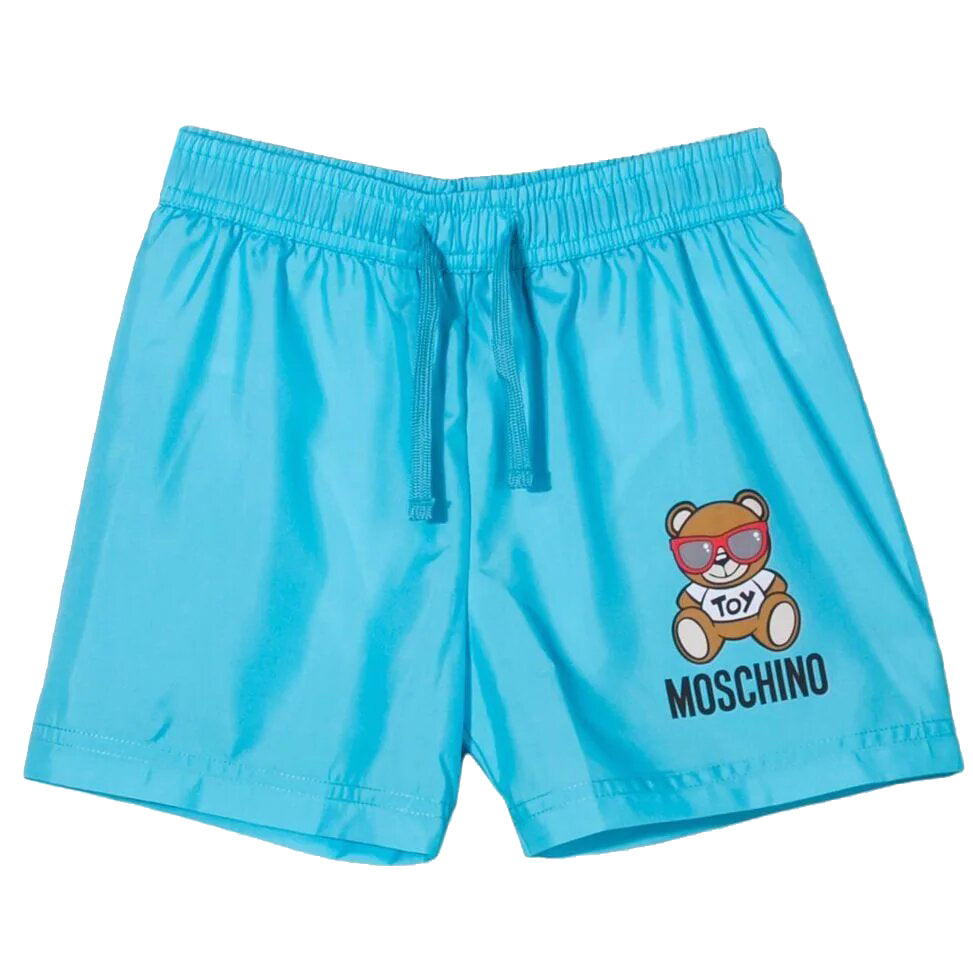 Moschino Boys Bear Logo Swim Trunks Blue 6Y