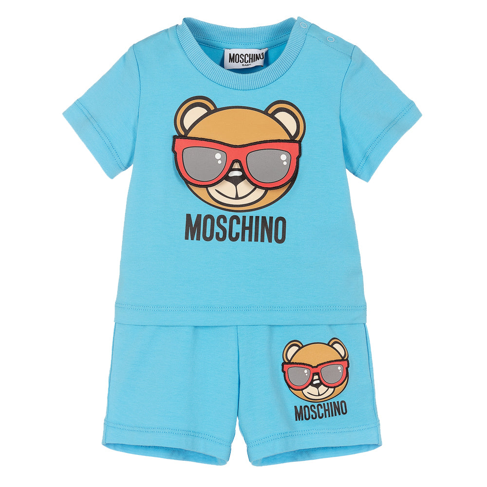 Moschino Unisex Kids Bear Glasses T-Shirt & Shorts Set Blue - 6/9M BLUE