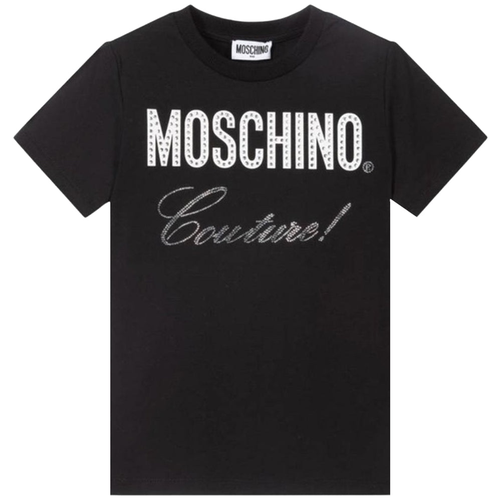 Moschino Girls Couture Diamante Logo T-Shirt Black - 8Y Black