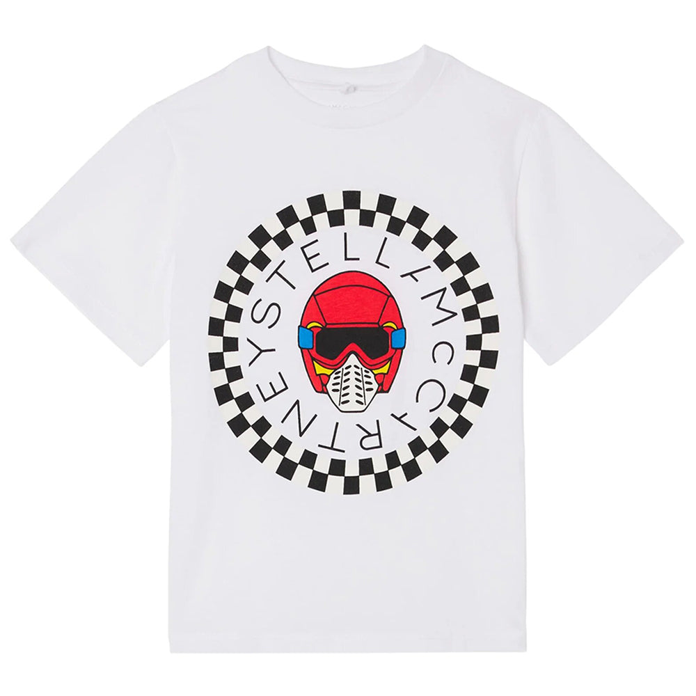 Stella Mccartney Boys Motocross Logo T-shirt In White 8Y