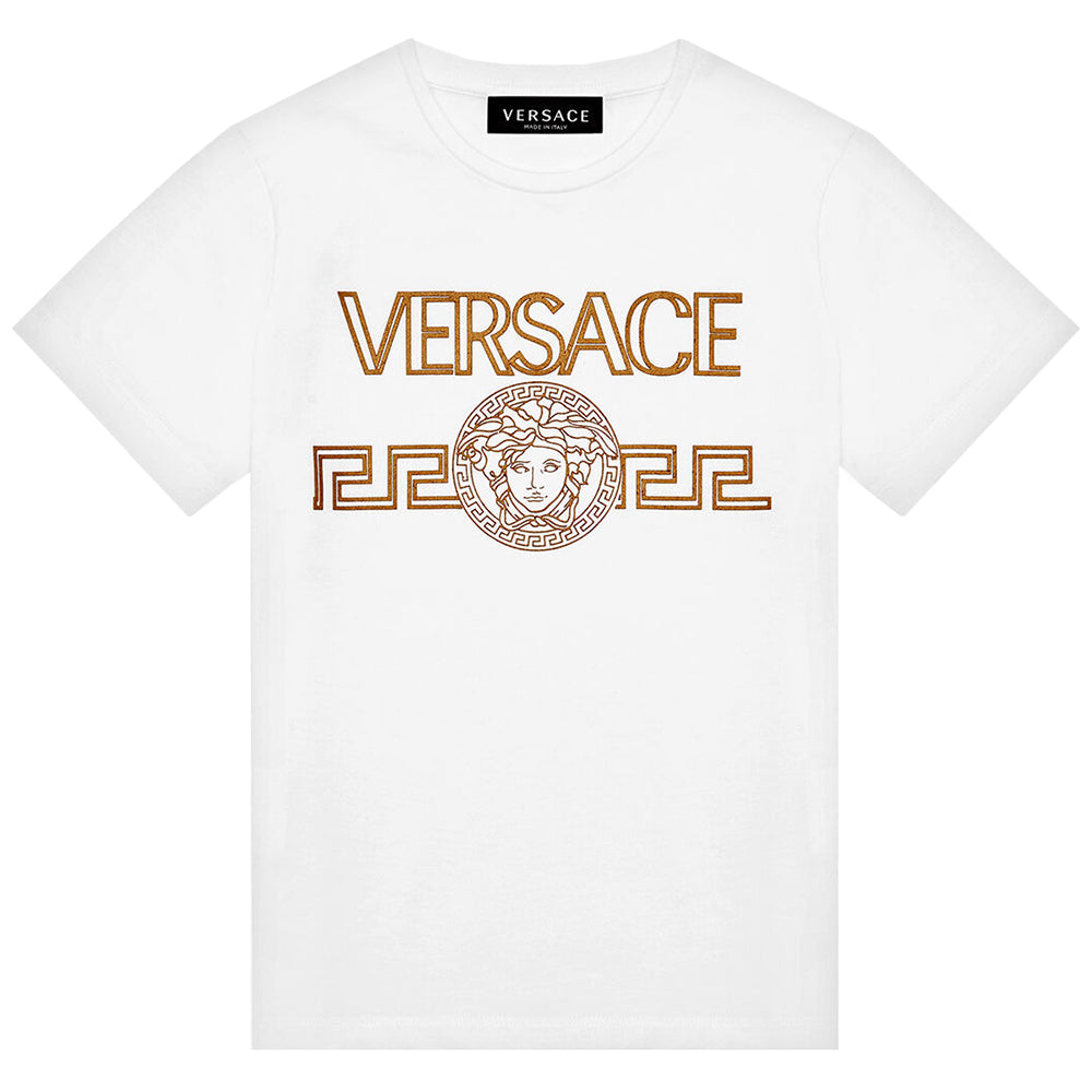 Versace Boys Greca Logo T-shirt White 14Y