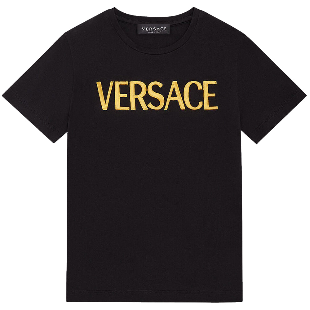 Versace Boys Logo Embroidered T-Shirt Black - 4Y