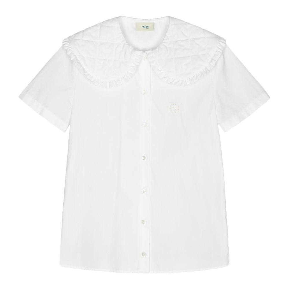 Fendi Girls Cotton Poplin Logo Blouse White - 4Y White