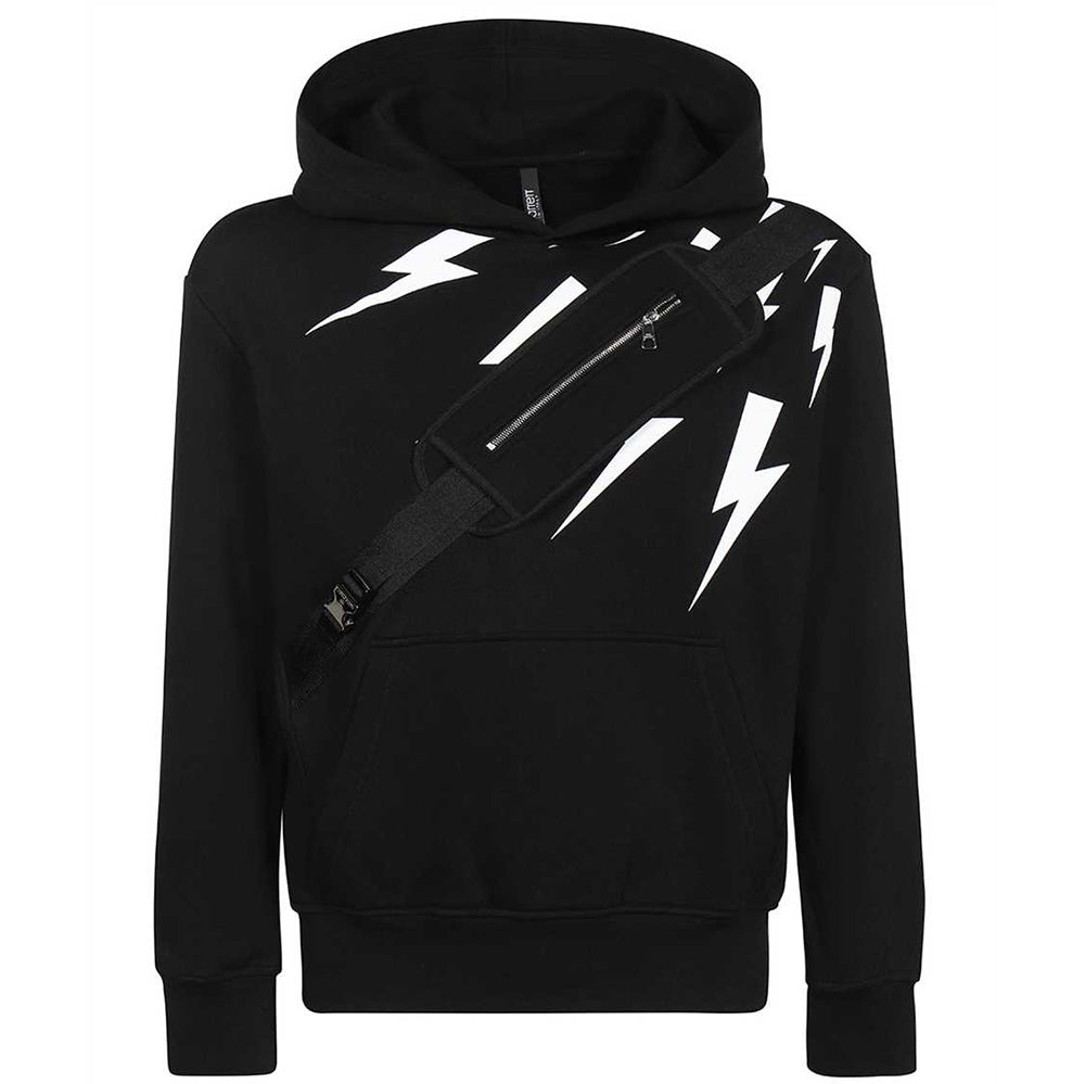 Neil Barrett Mens Hybrid Utility Strap Thunderbolts Hoodie Black - XS Black