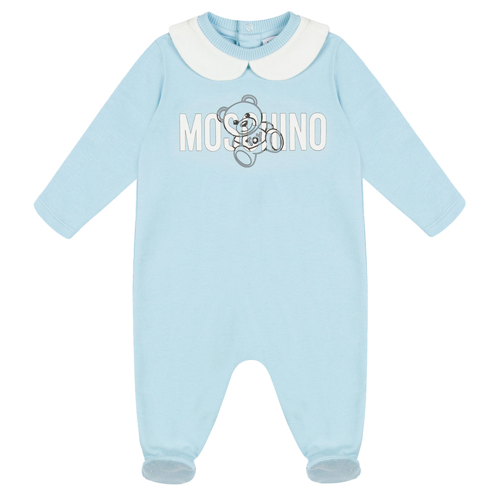 Moschino Baby Boys Bear Logo Baby Grow Blue - 1M Blue