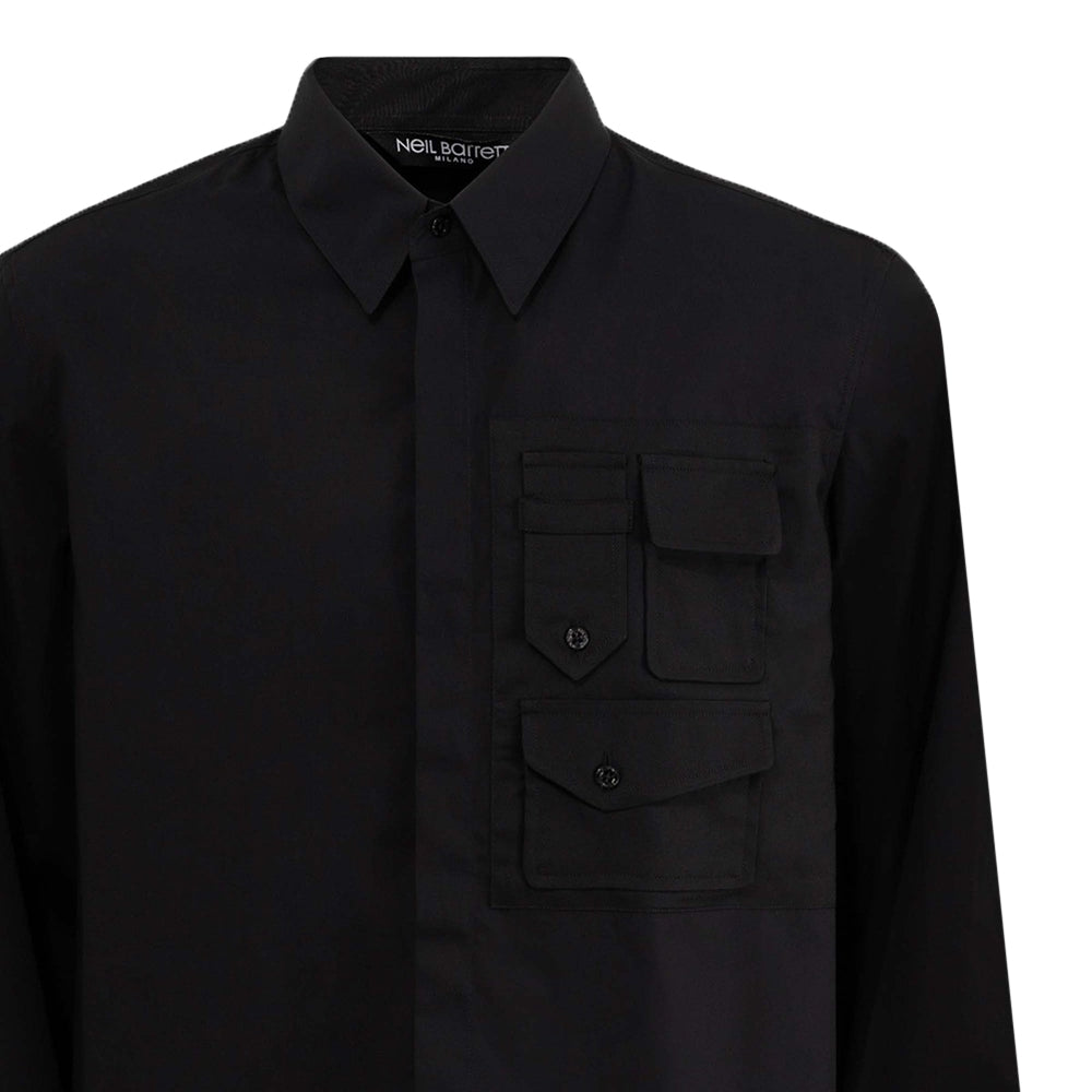 Neil Barrett Mens Military Pocket Shirt Black M