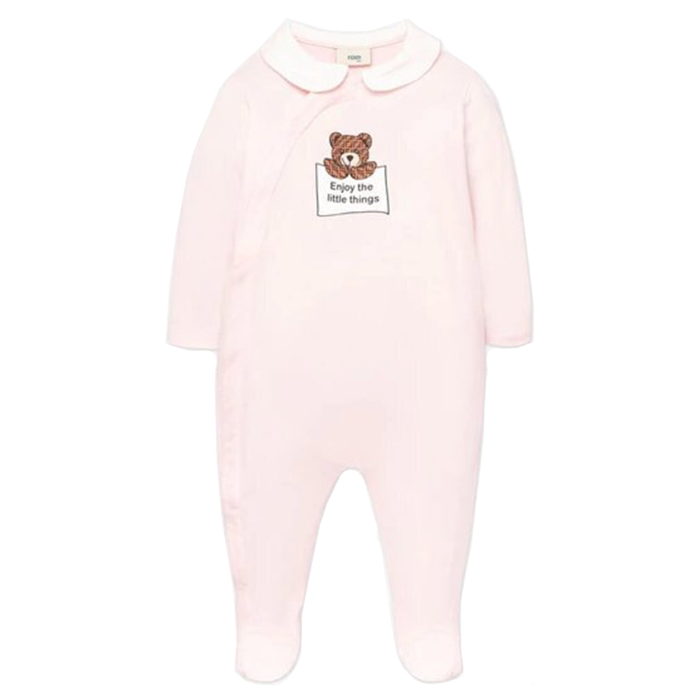 Fendi Baby Girls Bear Logo Babygrow And Hat Set Pink 6M