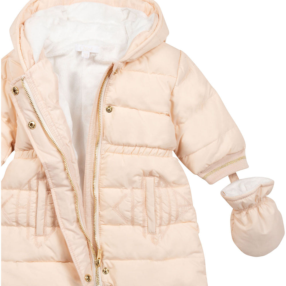 Chloe Baby Girls Hooded Snowsuit Pink 3M