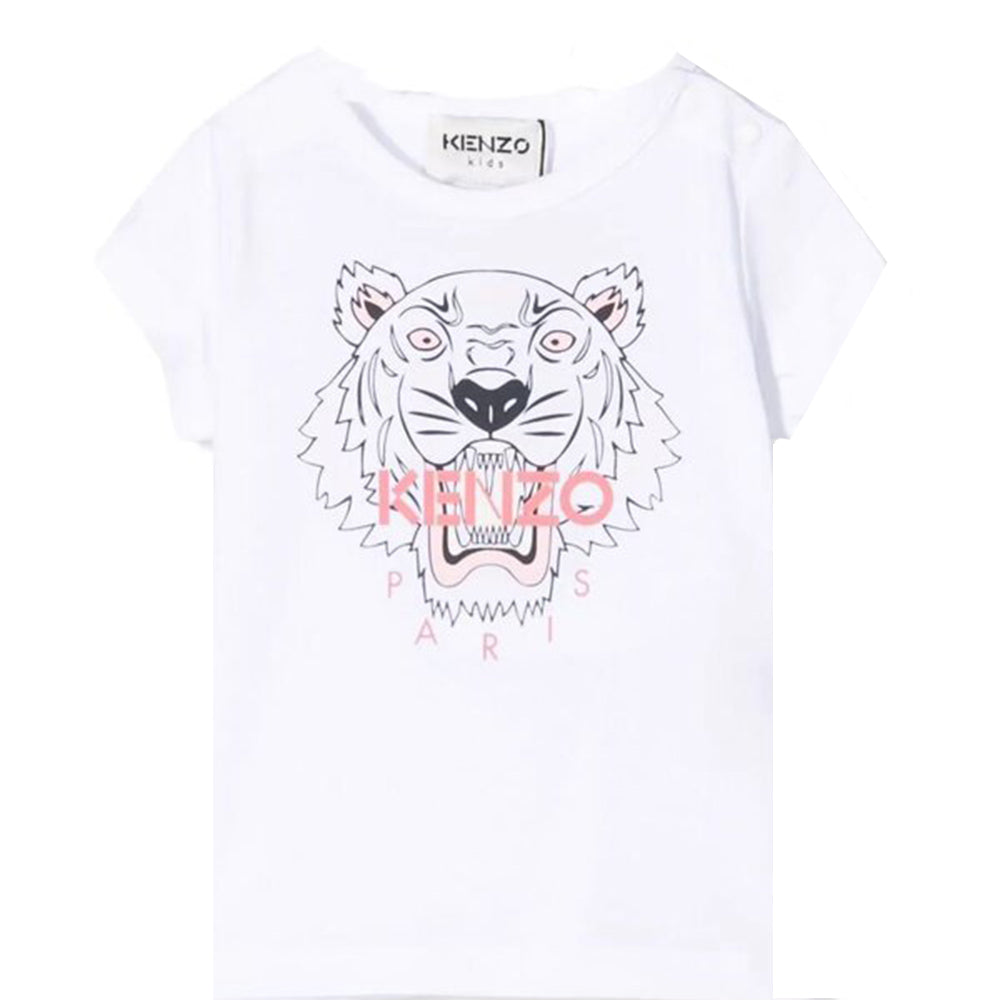 Tiger Print Cotton T Shirt in White - Kenzo Kids