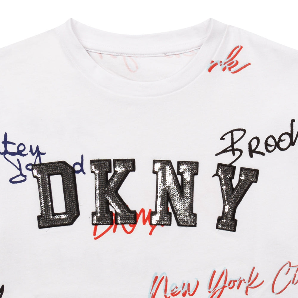 Dkny Girls Sequin Logo T-shirt White 14Y