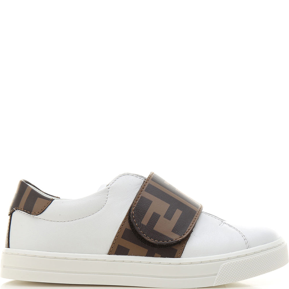 Fendi Kids Unisex Monogram Strap Trainers White - EU30 WHITE