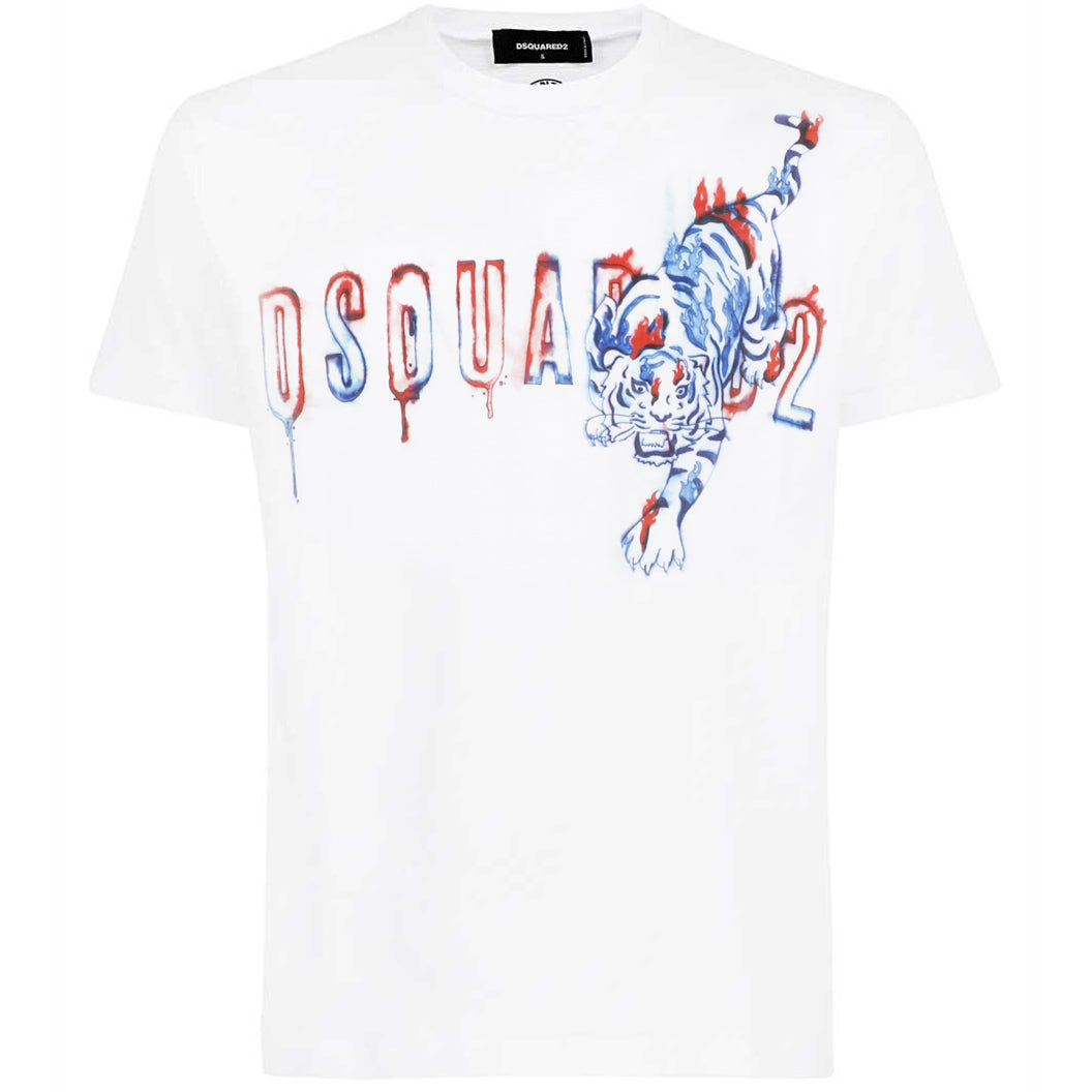 Dsquared2 Men's Doodle C Tiger Water Stain T-shirt White M