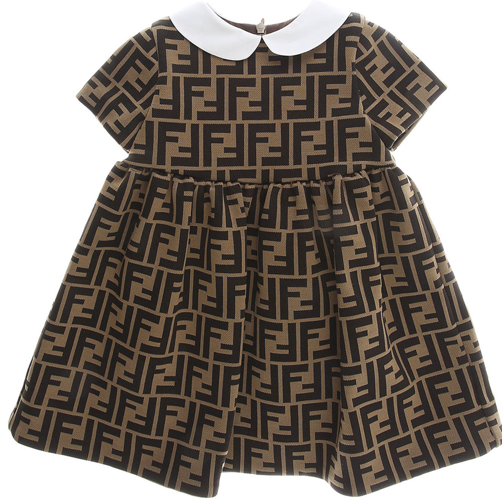 Fendi Baby Girls FF Logo Dress Brown - 3M BROWN