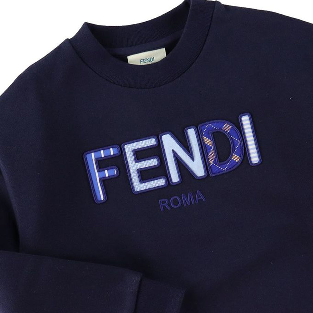 Fendi Unisex Kids Logo Sweater Navy 8Y