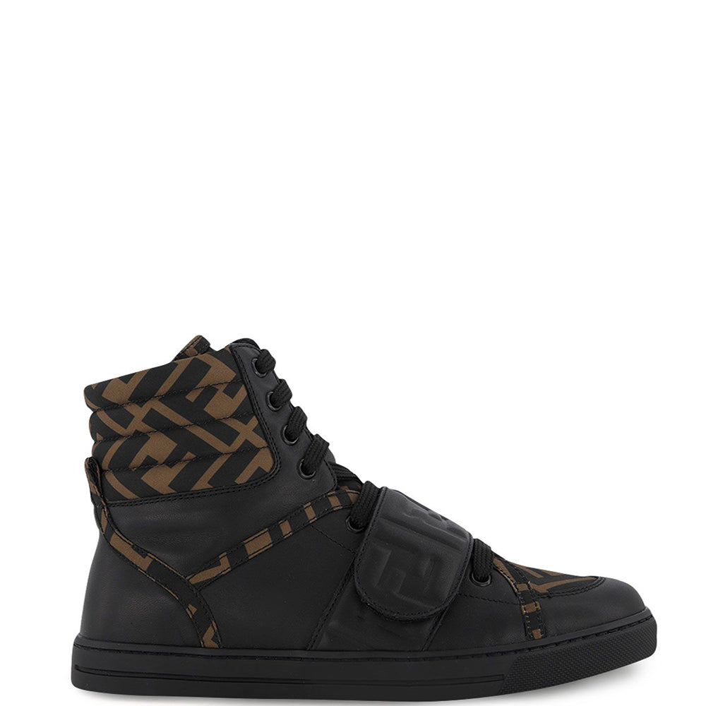 Fendi Kids Unisex High Top Trainers Black Eu38