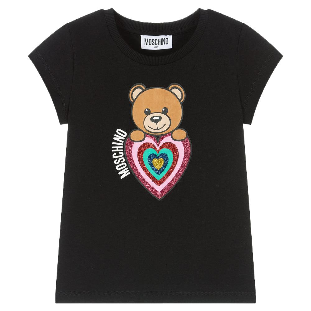 Moschino Girls Glitter Heart T-shirt Black 6Y