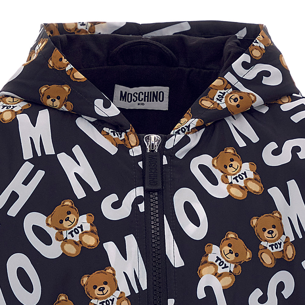 Moschino Unisex All-over Print Zip Hoodie Black 4A TOY FUR