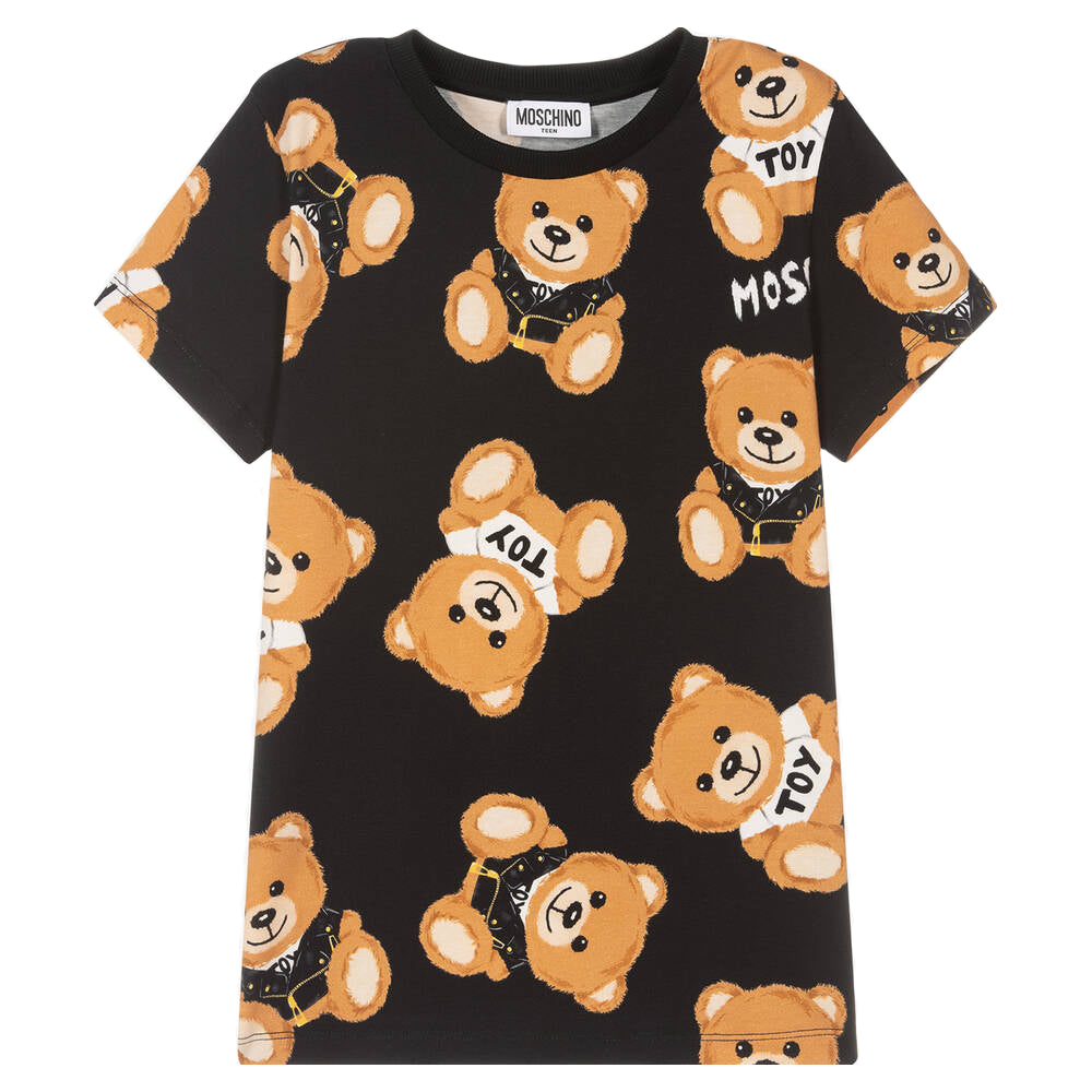 Moschino Girls All Over Teddy Bear T-shirt Black 6Y