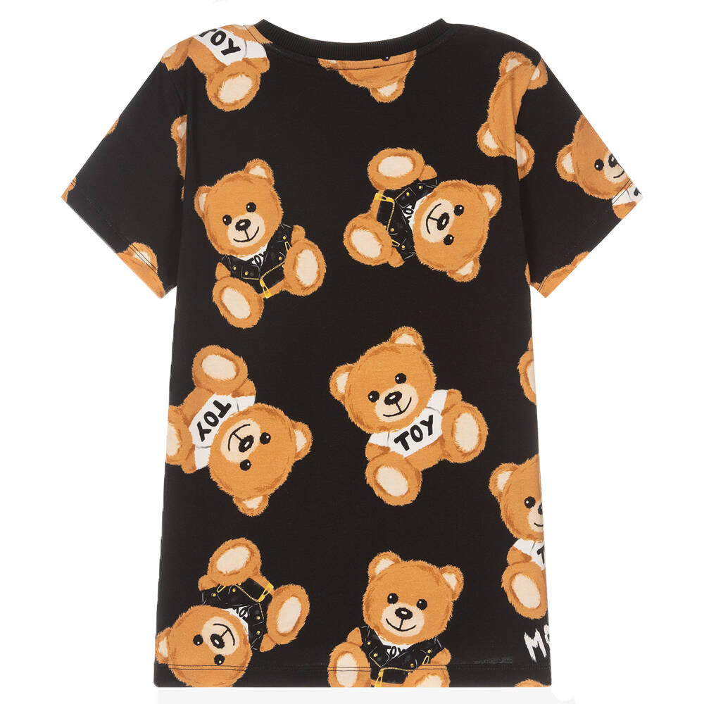 Moschino Girls All Over Teddy Bear T-shirt Black 6Y