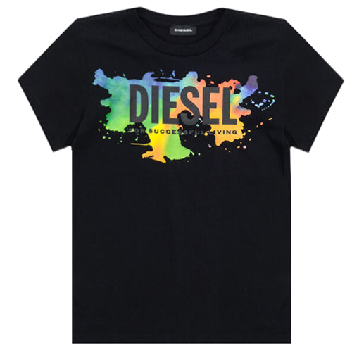 Diesel Boys T-shirt with Multicoloured Logo Black - 6Y BLACK