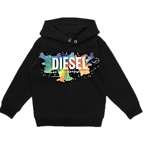 Diesel Boys Multicoloured Logo Print Cotton Sweatshirt Hoodie Black - 6Y BLACK