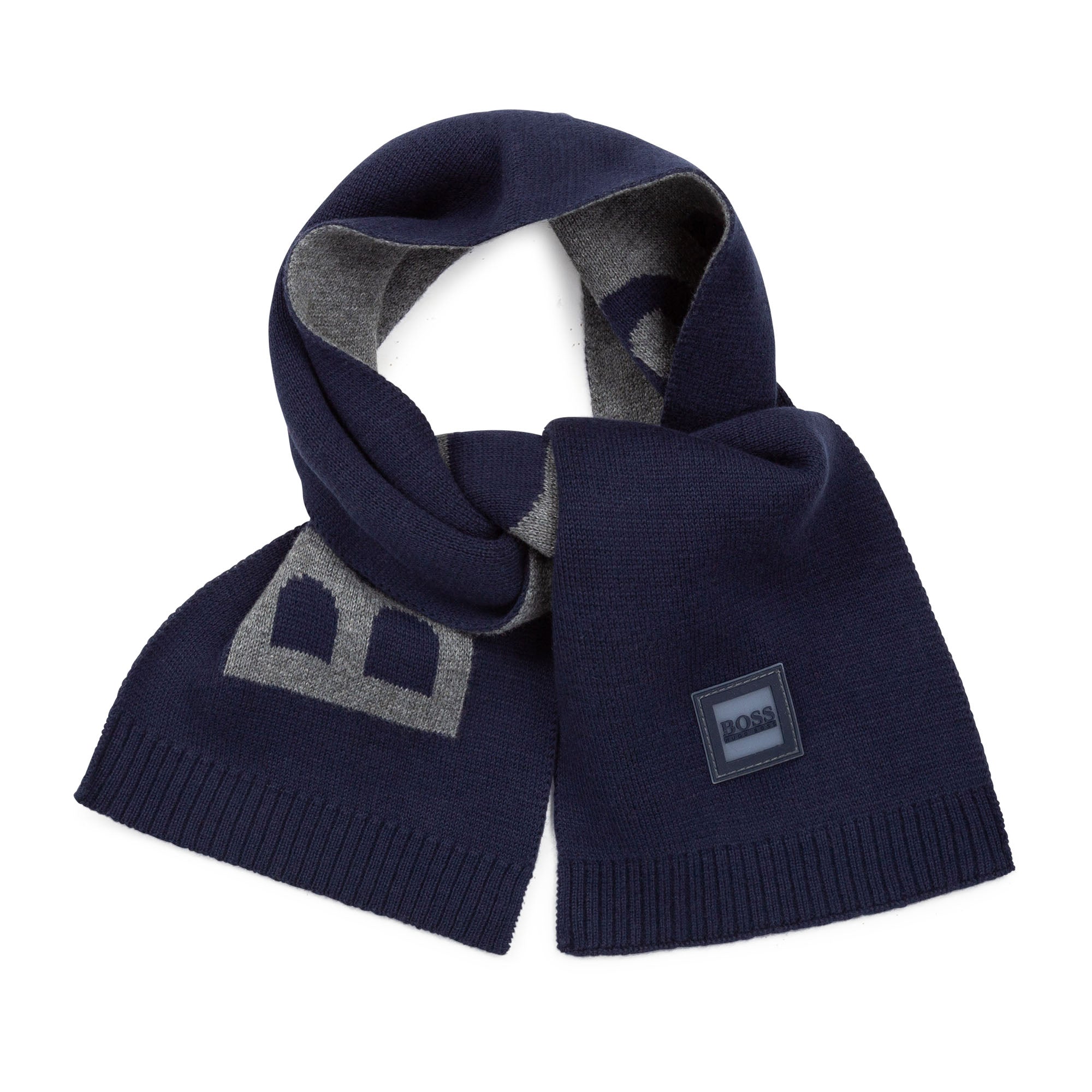 Hugo Boss Boys Blue & Grey Cotton Logo Scarf ONE Size