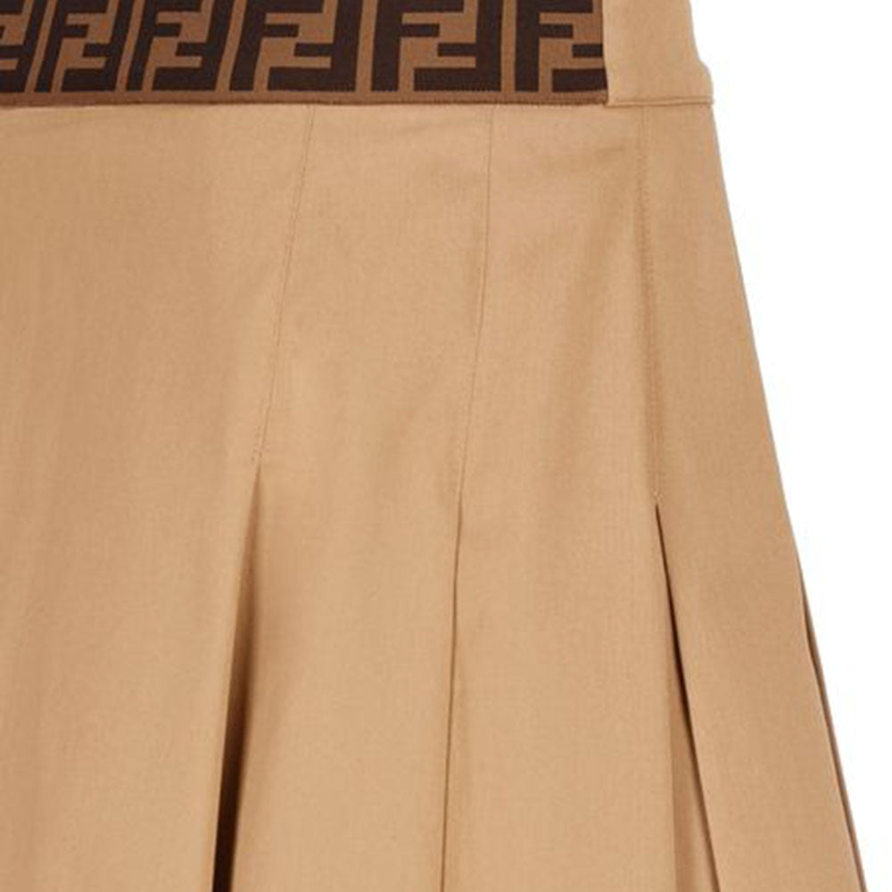 Fendi Girls Button Detailed Pleated Skirt Beige 8Y