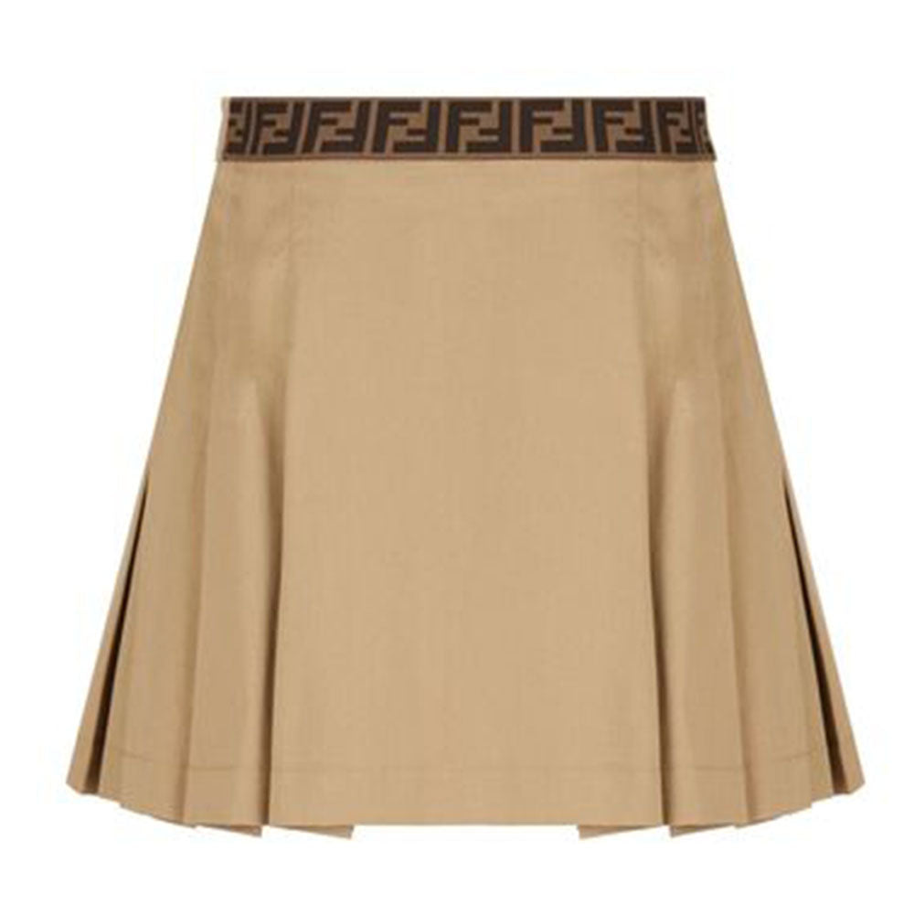 Fendi Girls Button Detailed Pleated Skirt Beige 10Y