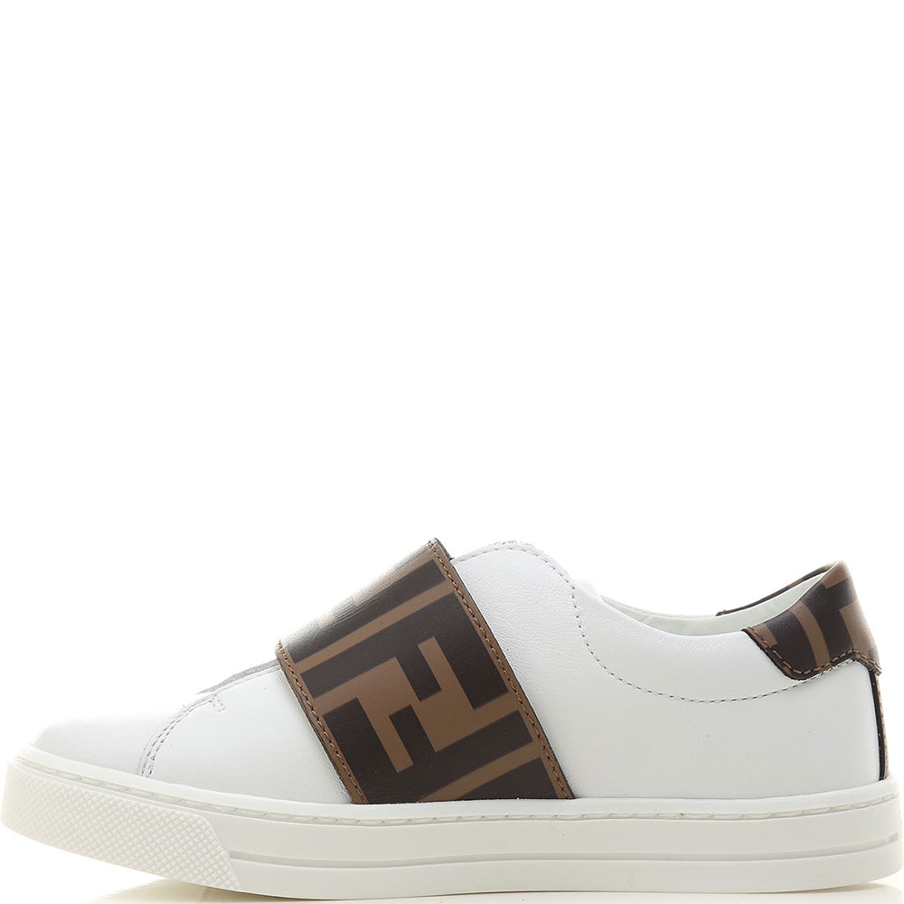 Fendi Kids Unisex Monogram Strap Trainers White Eu37