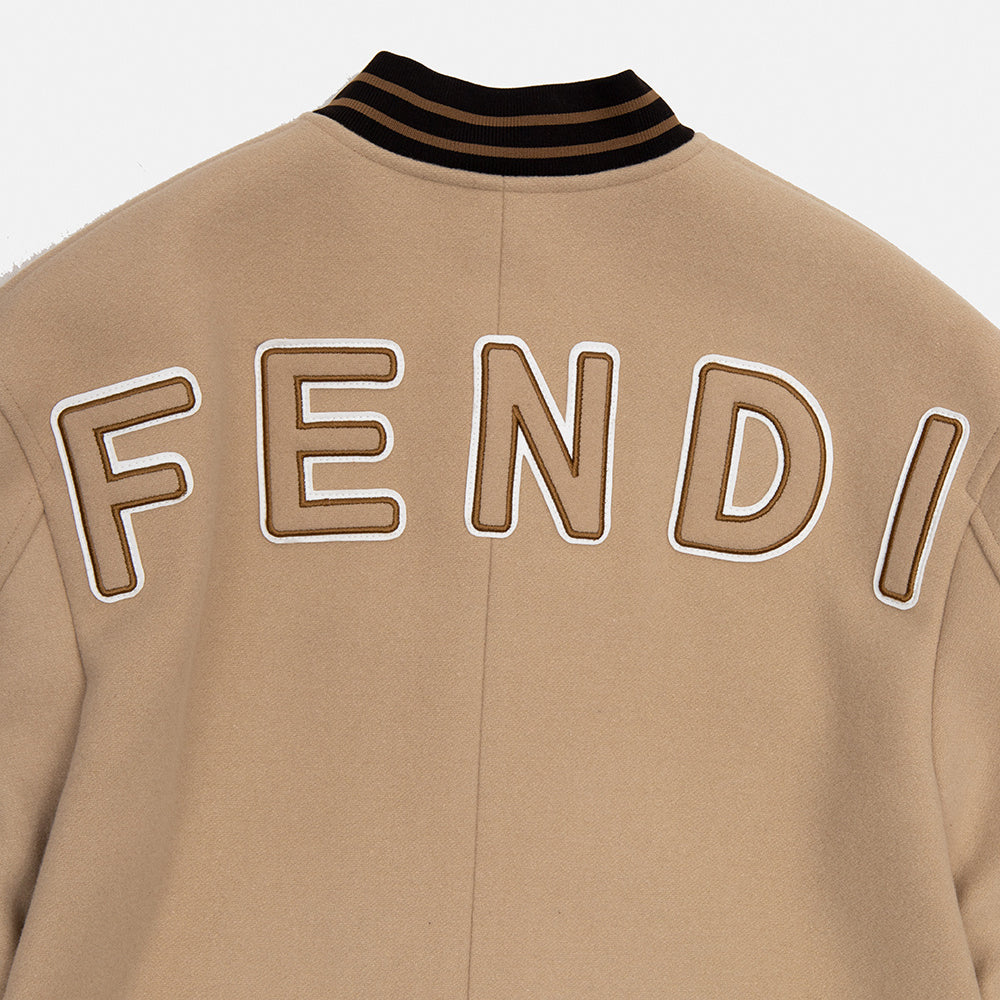 Fendi Girls Logo Wool Coat Beige 14Y