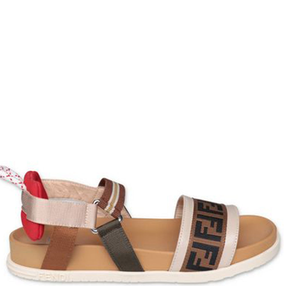 Fendi Unisex Ff Print Leather Sandals Brown EU 34