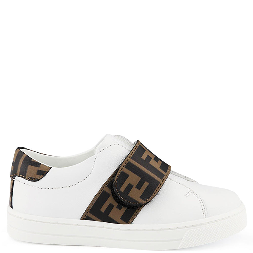 Fendi Kids Unisex Monogram Strap Sneakers White EU 20