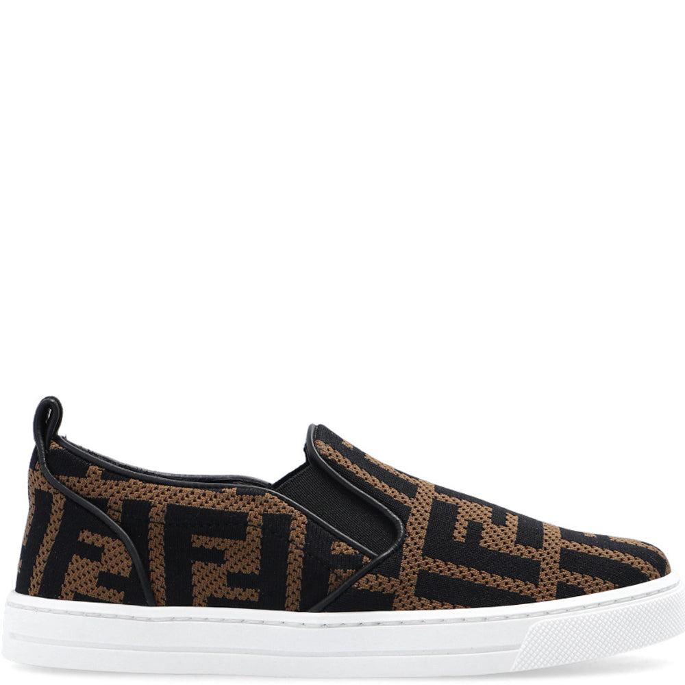 Fendi Kids Unisex Ff Logo Slip Ons Brown EU 27