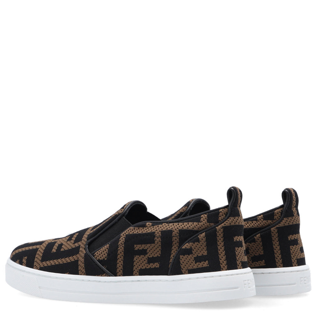 Fendi Kids Unisex Ff Logo Slip Ons Brown EU 27