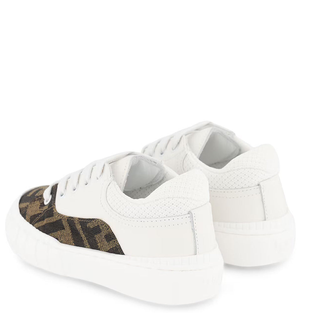 Fendi Kids Unisex Ff Print Leather Sneakers White EU 23