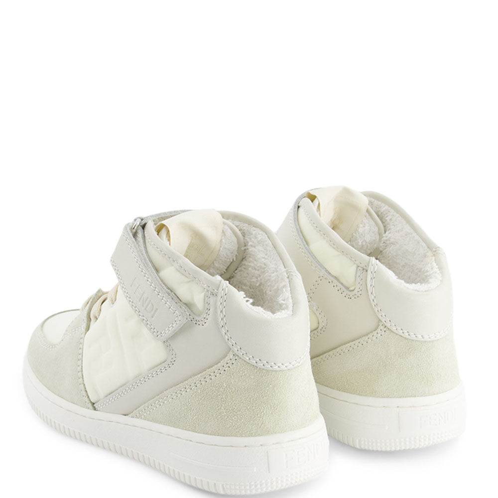 Fendi Kids Unisex Vory Faux Leather High-top Sneakers White Eu38