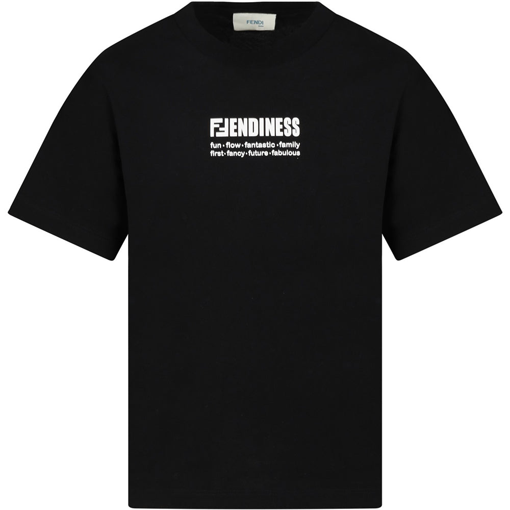 Fendi Unisex Kids Logo T-shirt Black 14Y