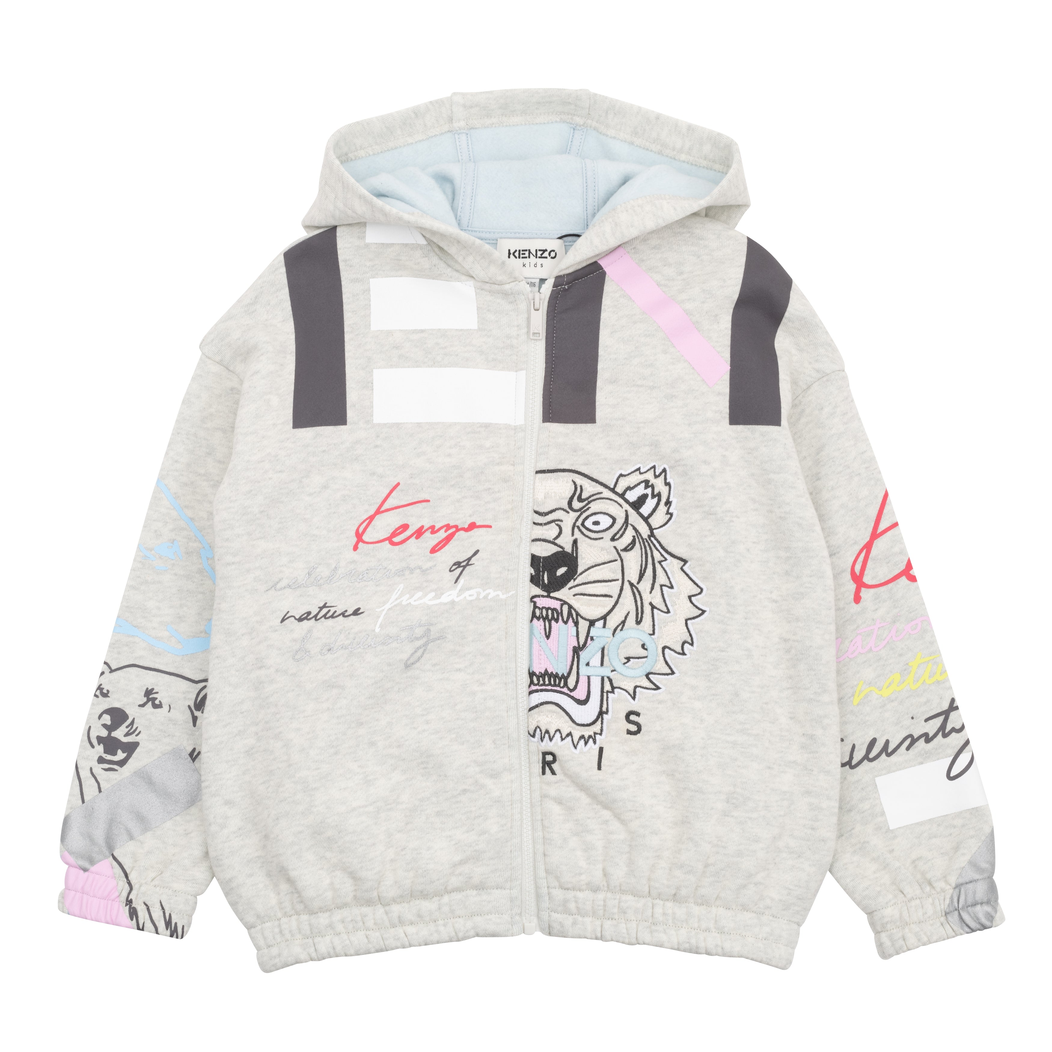 Kenzo Girls Half Tiger Logo Zip Up Hoodie 4Y Grey