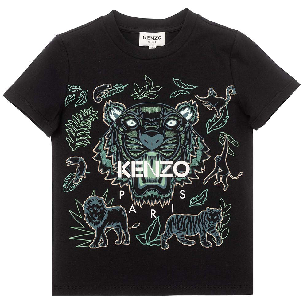 Kenzo Boys Tiger Print T-shirt Black 14A