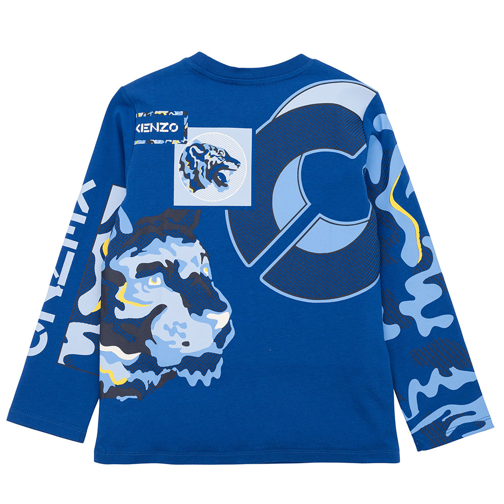 Kenzo Boys K And Tiger Logo T-shirt Blue 10Y