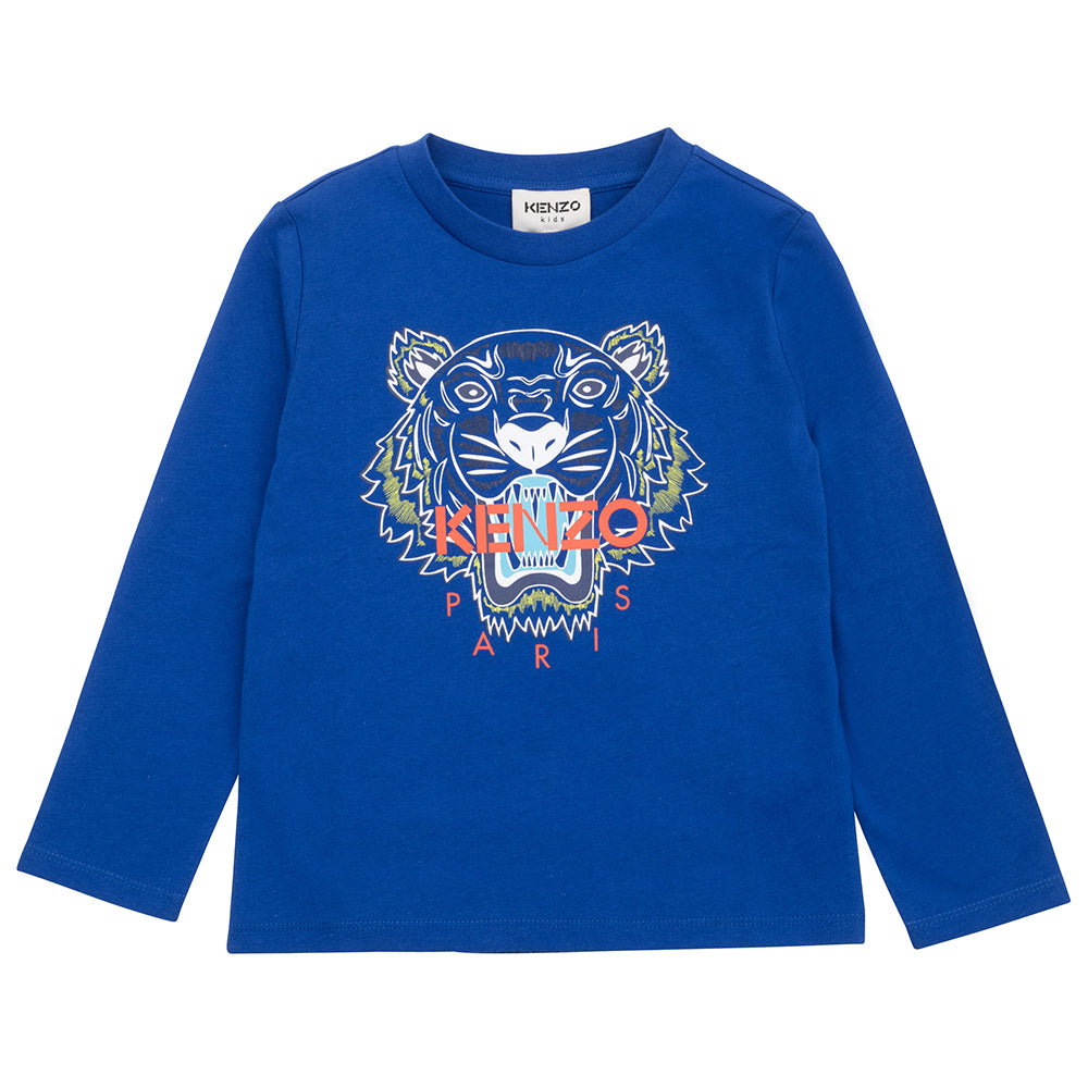 Tiger Print Cotton T Shirt in White - Kenzo Kids