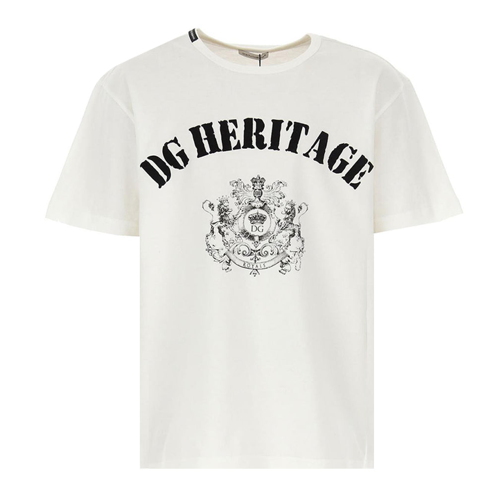 Dolce & Gabbana White Cotton Royals Heritage Print Crewneck T-Shirt L Dolce  & Gabbana