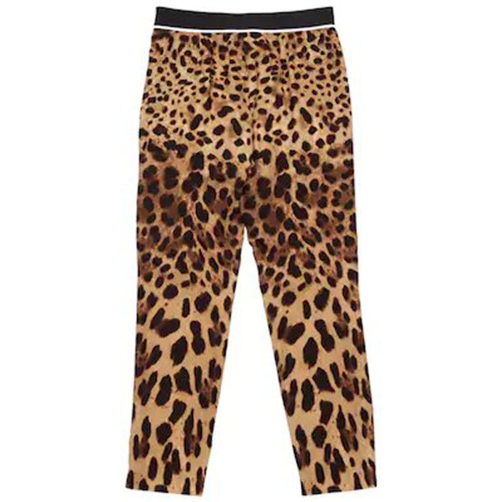 Dolce & Gabbana Girls Leopard Print Silk Leggings Brown 10Y