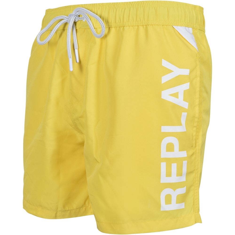 Replay Mens Logo Swim Shorts Yellow M