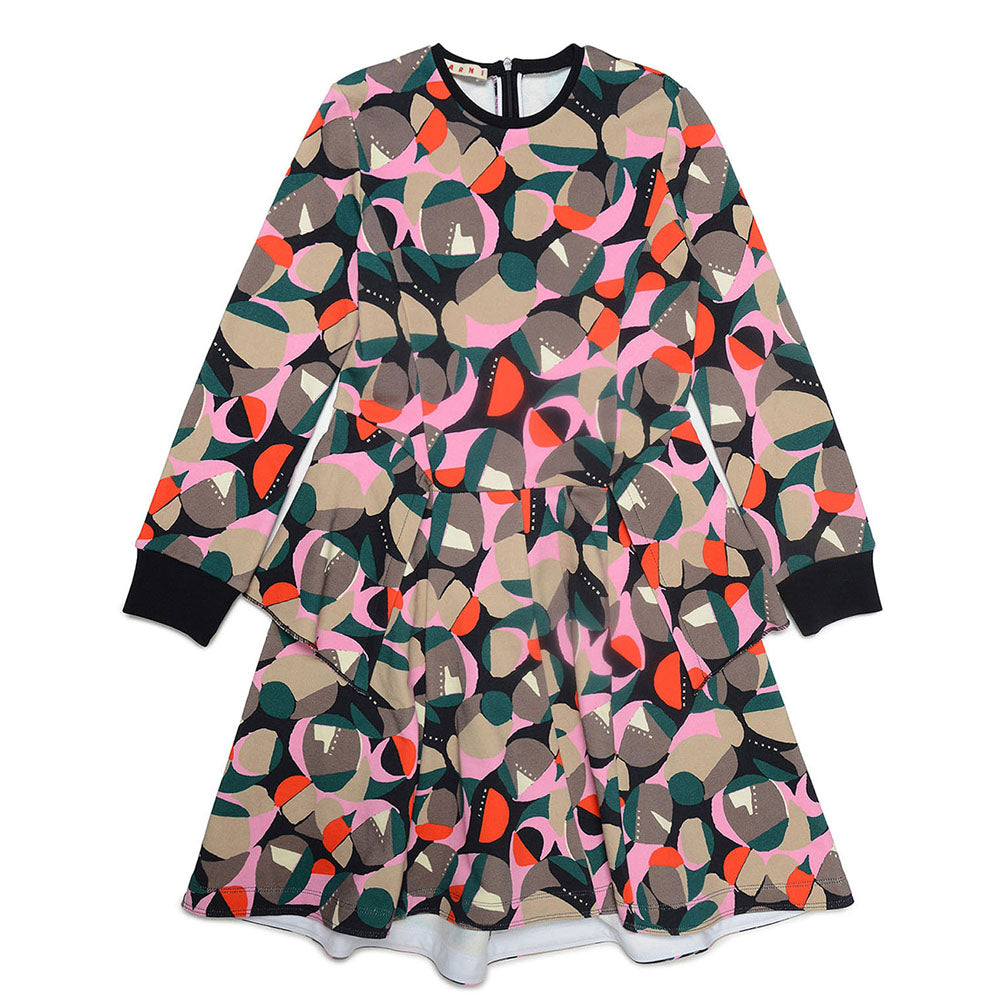 Marni Fleece Dress With All-over Abstract Print Black 6Y