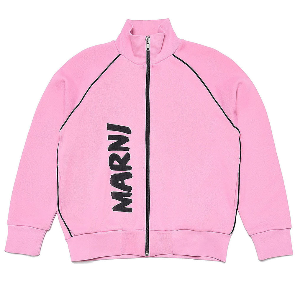 Marni Girls Zip Top With Vertical Brush Logo Pink 10Y