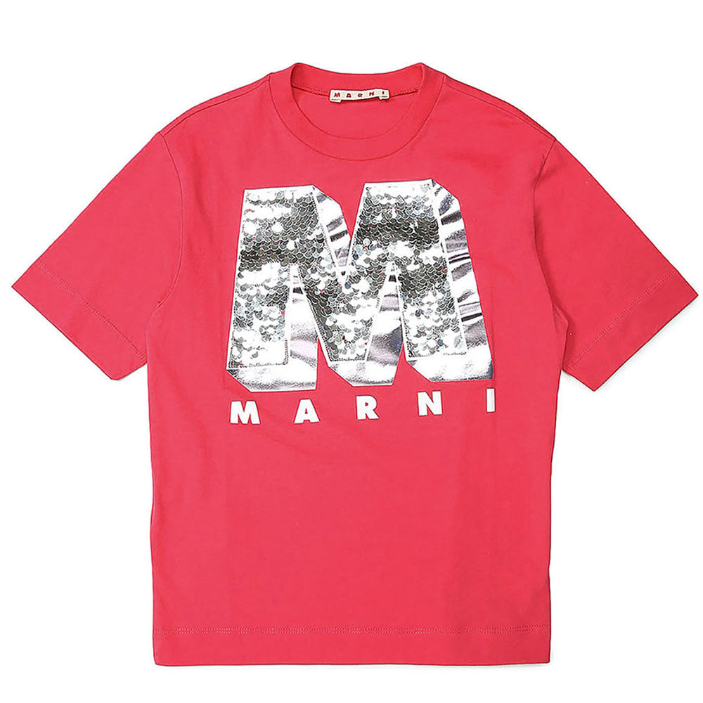 Marni Girls Sequin Logo T-shirt Red 6Y