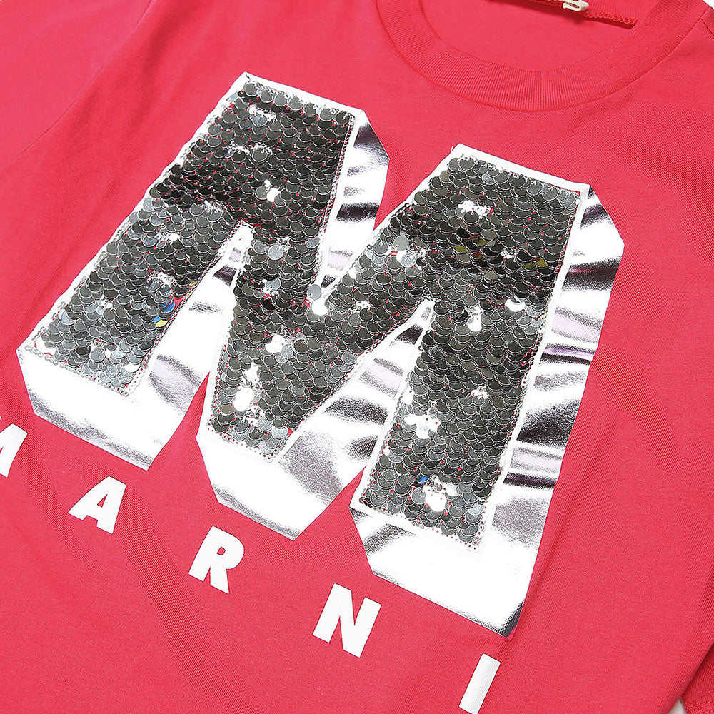 Marni Girls Sequin Logo T-shirt Red 6Y