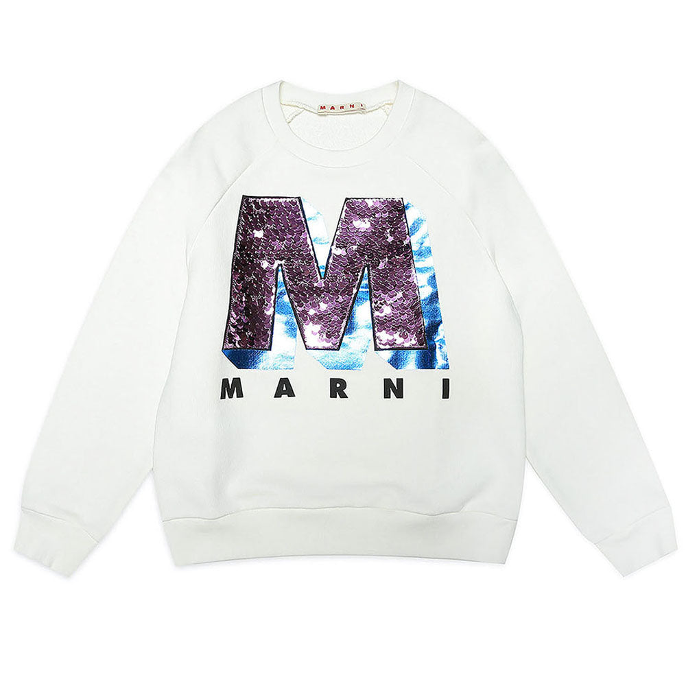 Marni Girls Sequin Logo Sweater White 12Y