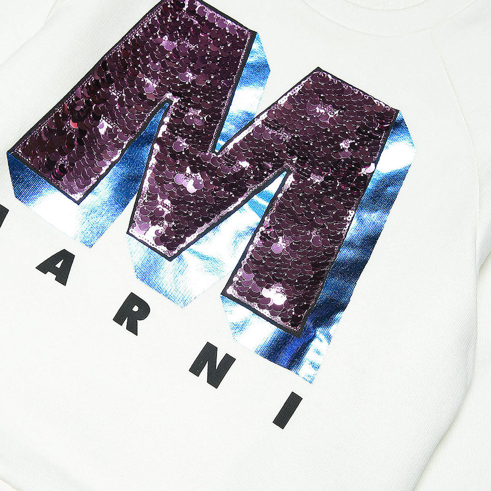 Marni Girls Sequin Logo Sweater White 12Y